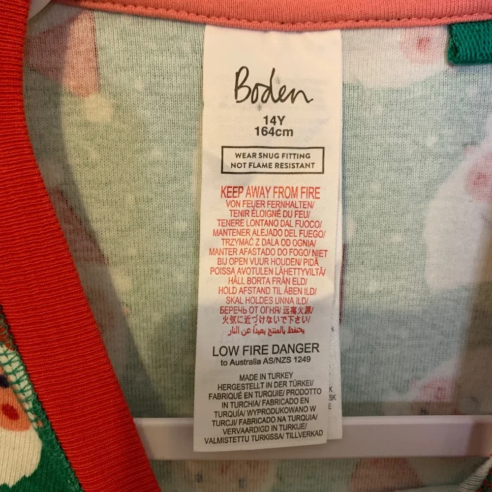 Boden Kids Santa Claus Pajama Top Green Red Christmas Cotton Shirt 14Y 164cm